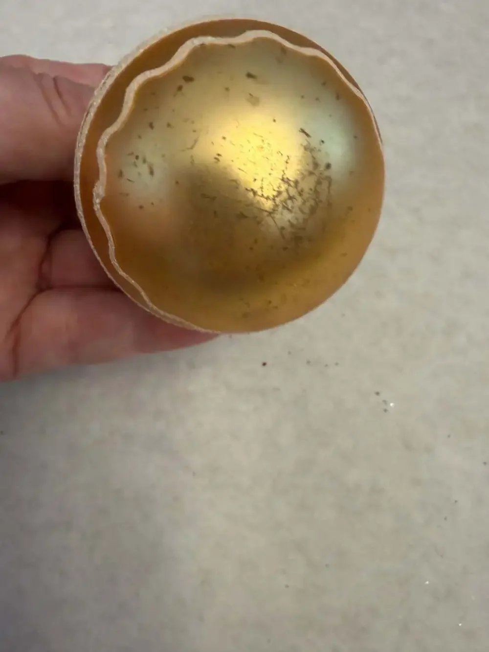 Vintage Shiny Brite Gold Mercury Glass Christmas Ornament Stenciled Mica Geometr